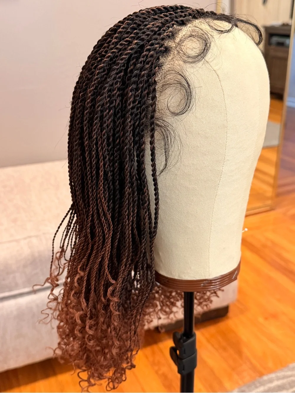 Synthetic 14” Ombre Brown Senegalese Mini Twist Braided Wig with Curly Ends  017